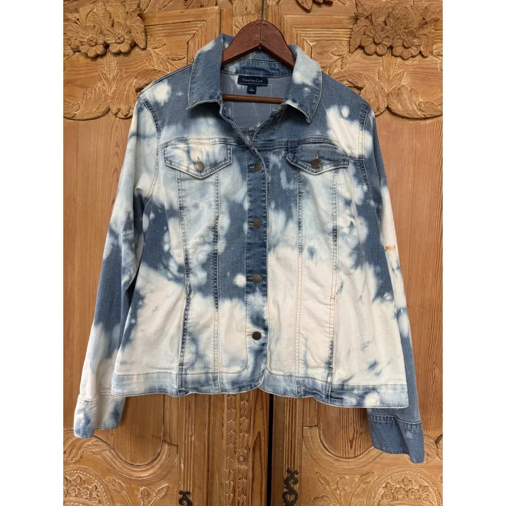 Upcycled Denim Jacket Butterfly Folk Art Jacket Bleached Jean Jacket Large